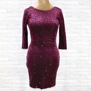 AS U WISH Dress Velvet Burnout Bodycon Leopard Print Burgundy Sequin Party SM